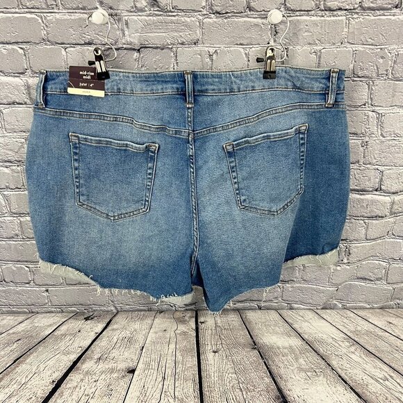 Ava & Viv Shorts Mid Rise Midi Blue Denim 5 Pockets Button Fly Stretch 24W - Picture 7 of 10